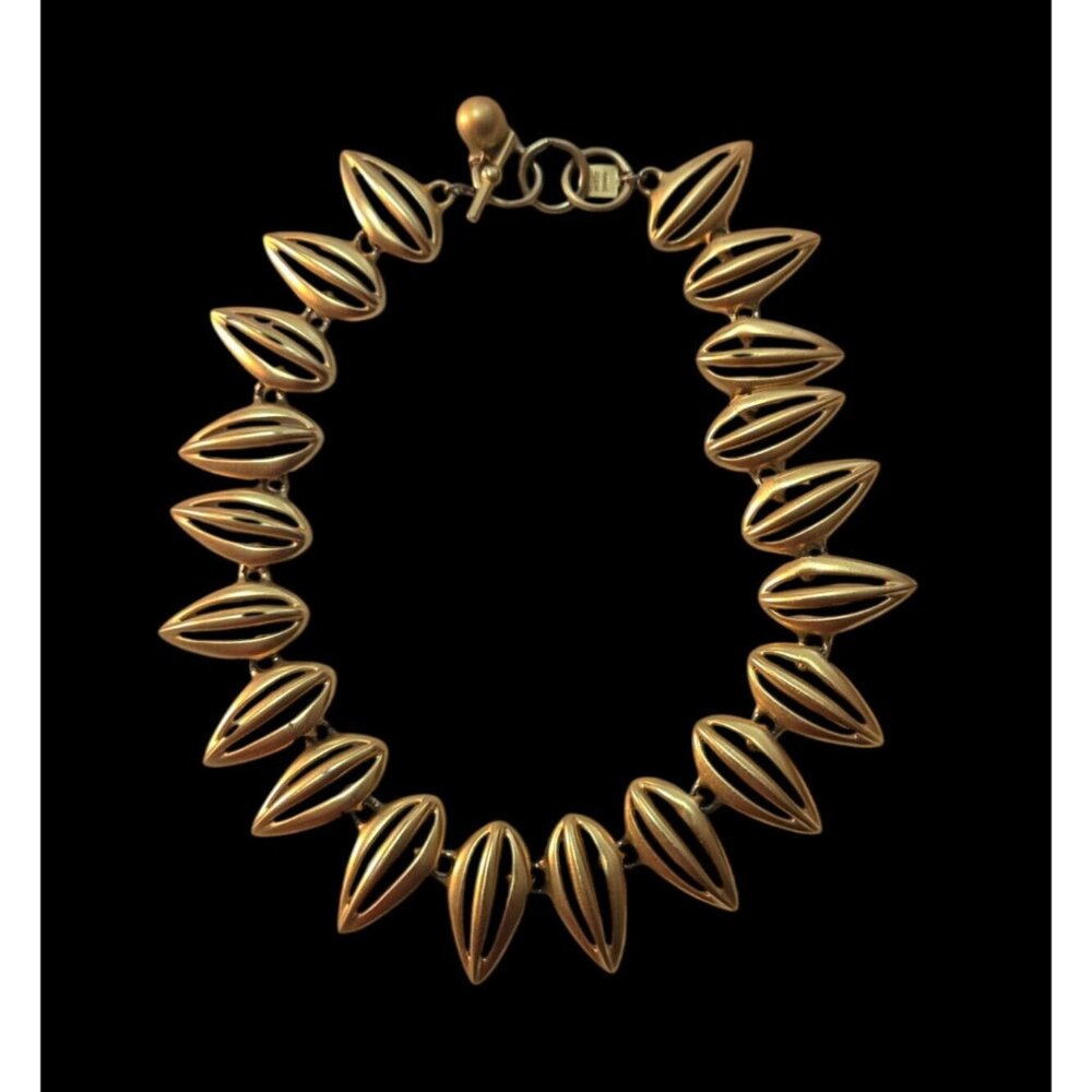 Anne Klein Gold Tone Modernist Sunburst Cleopatra Choker Necklace Vtg Signed